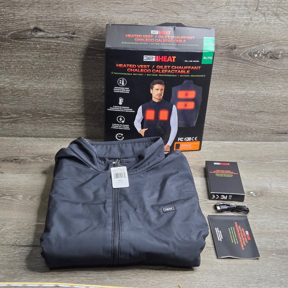 32 Degrees 1872100 Heated Vest Mens XL Black Rechargeable Battery Tested